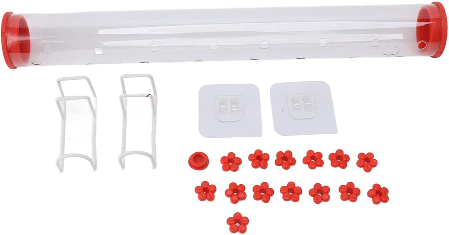 Window Hummingbird Feeder, Clear Acrylic Tube Feeder with 14 Flower Feeding Ports and Strong Suction Cup