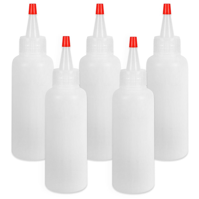 Ninsula 5Pcs Squeeze Bottles, 4 Oz Plastic Condiment Squeeze Bottles with Red Twist Top Cap, Empty Squeeze Bottles for Sauces, Ketchup, Mustard, Syrup, Oil, Dressings, Travel, Lab, and Crafts