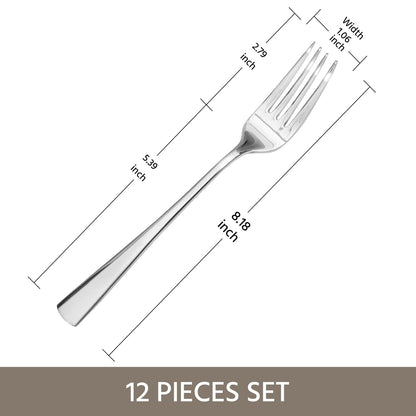 KINGSTONE 12 Piece Dinner Forks Set, 18/10 Stainless Steel Forks, Silver Food Grade Fork Set of 12, Metal Forks for Home, Kitchen, Weddings, Parties or Restaurant, Dishwasher Safe-8.18inches