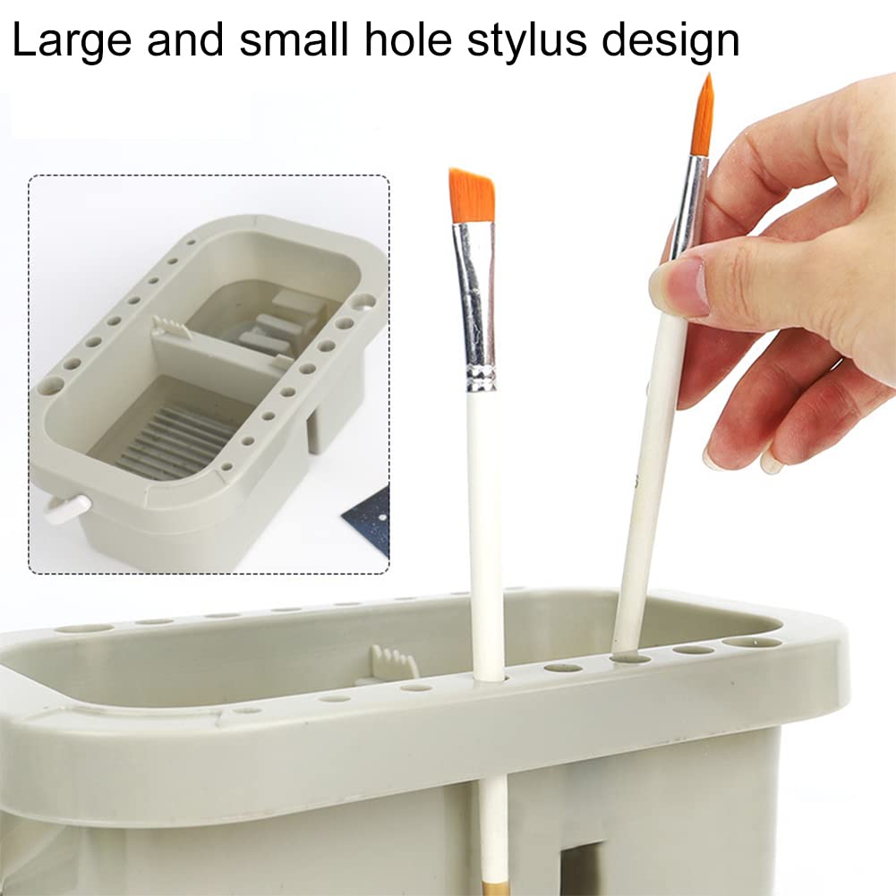 Qirvaten Paint Brush Cleaner, Paint Brush Basin with Brushes Holder, Washer,Trays, Paints Brush- Holder for Watercolor Oil Acrylic Gouache Painting，9.1 * 3.5inch