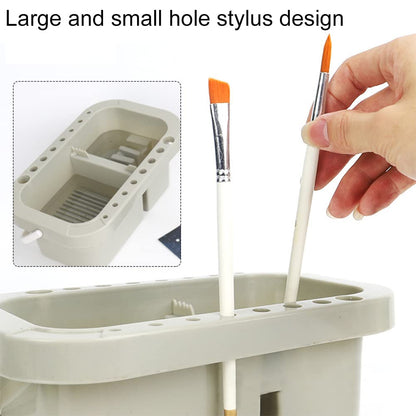Qirvaten Paint Brush Cleaner, Paint Brush Basin with Brushes Holder, Washer,Trays, Paints Brush- Holder for Watercolor Oil Acrylic Gouache Painting，9.1 * 3.5inch