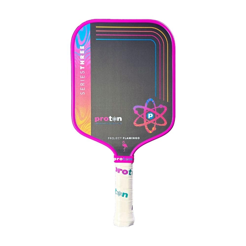 Proton Series Three Project Flamingo Pickleball Paddle - 15mm Velocity Core & Carbon Fiber Face (Pink, Widebody)
