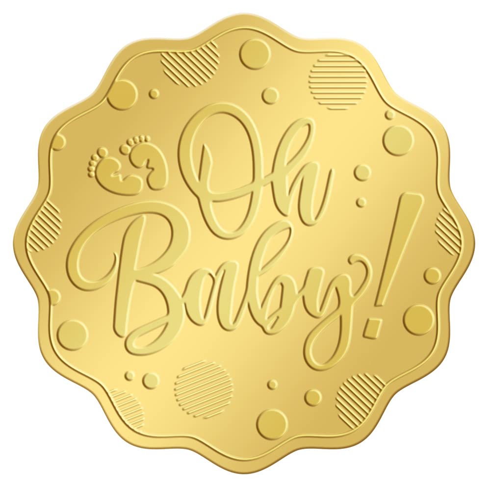 CRASPIRE Footprint Baby Gold Embossed Envelope Stickers 2 Inch 100pcs Foil Seals Adhesive Certificate Stickers Label for Wedding Invitations Gift Packaging Baby Shower