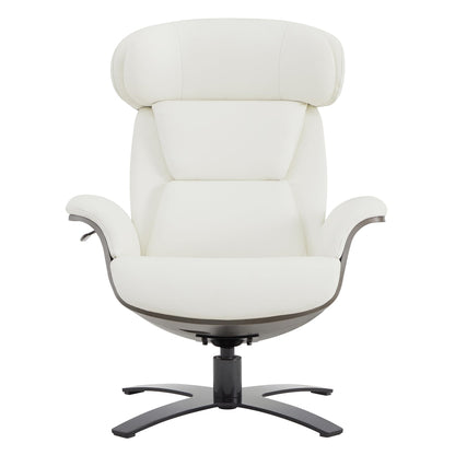 CHITA Genuine Leather Reclining Swivel Chair with Adjustable Headrest and Ottoman for Living Room, White