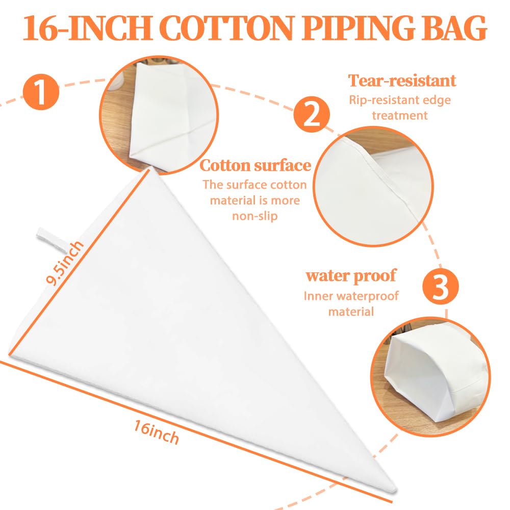 Large Reusable Piping Bags and Tips Set,16 Inch Cotton Pastry Bag with Tips for Cake Decorating,Cupcakes,puff Frosting filling,cookies,eclairs