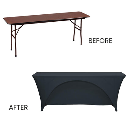 YOUR CHAIR COVERS - Spandex 8 Ft x 18 Inches, Narrow Classroom Open Back Rectangular Training Stretch Tablecloth - Black