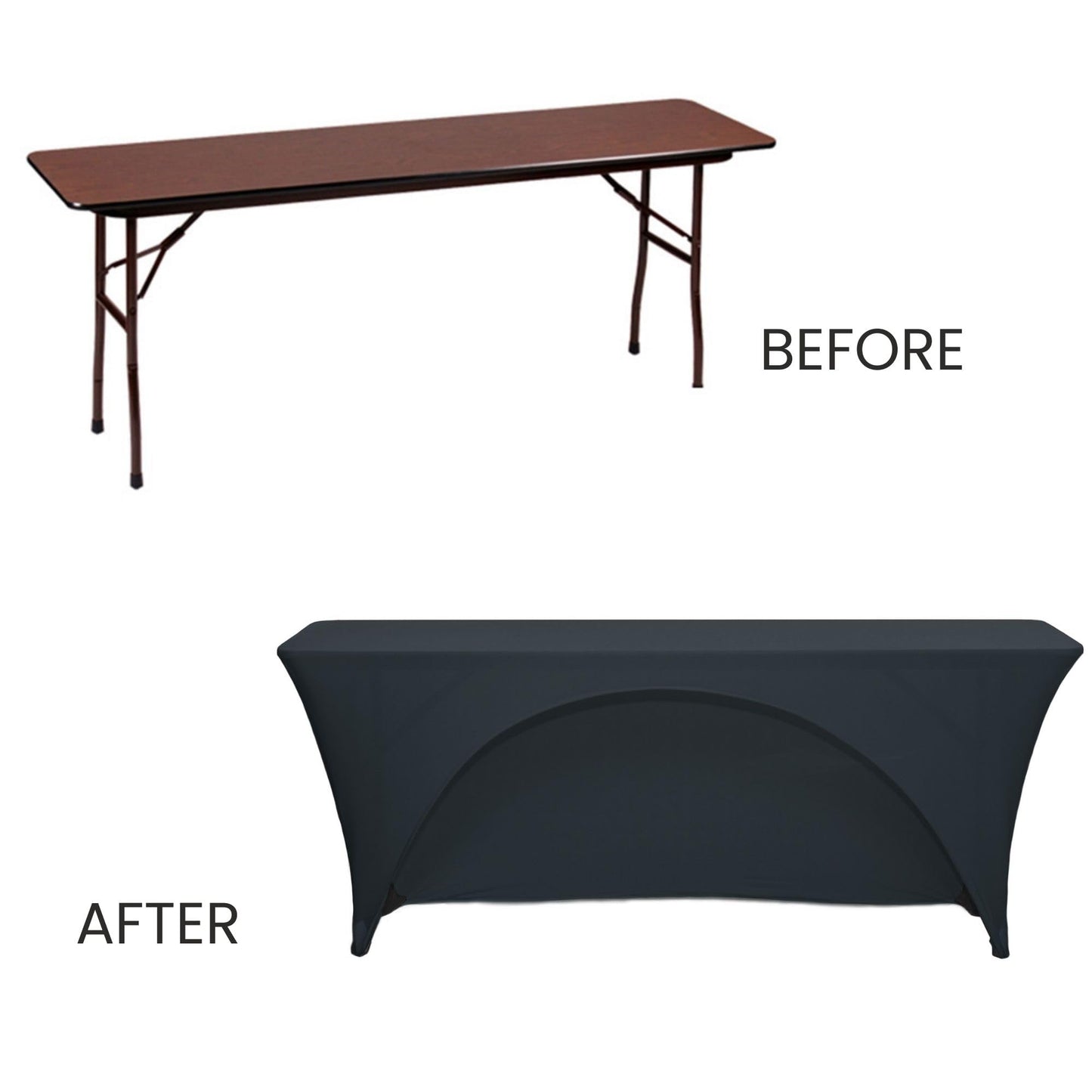 YOUR CHAIR COVERS - Spandex 6 Ft x 18 Inches, Narrow Classroom Open Back Rectangular Training Stretch Tablecloth - Black