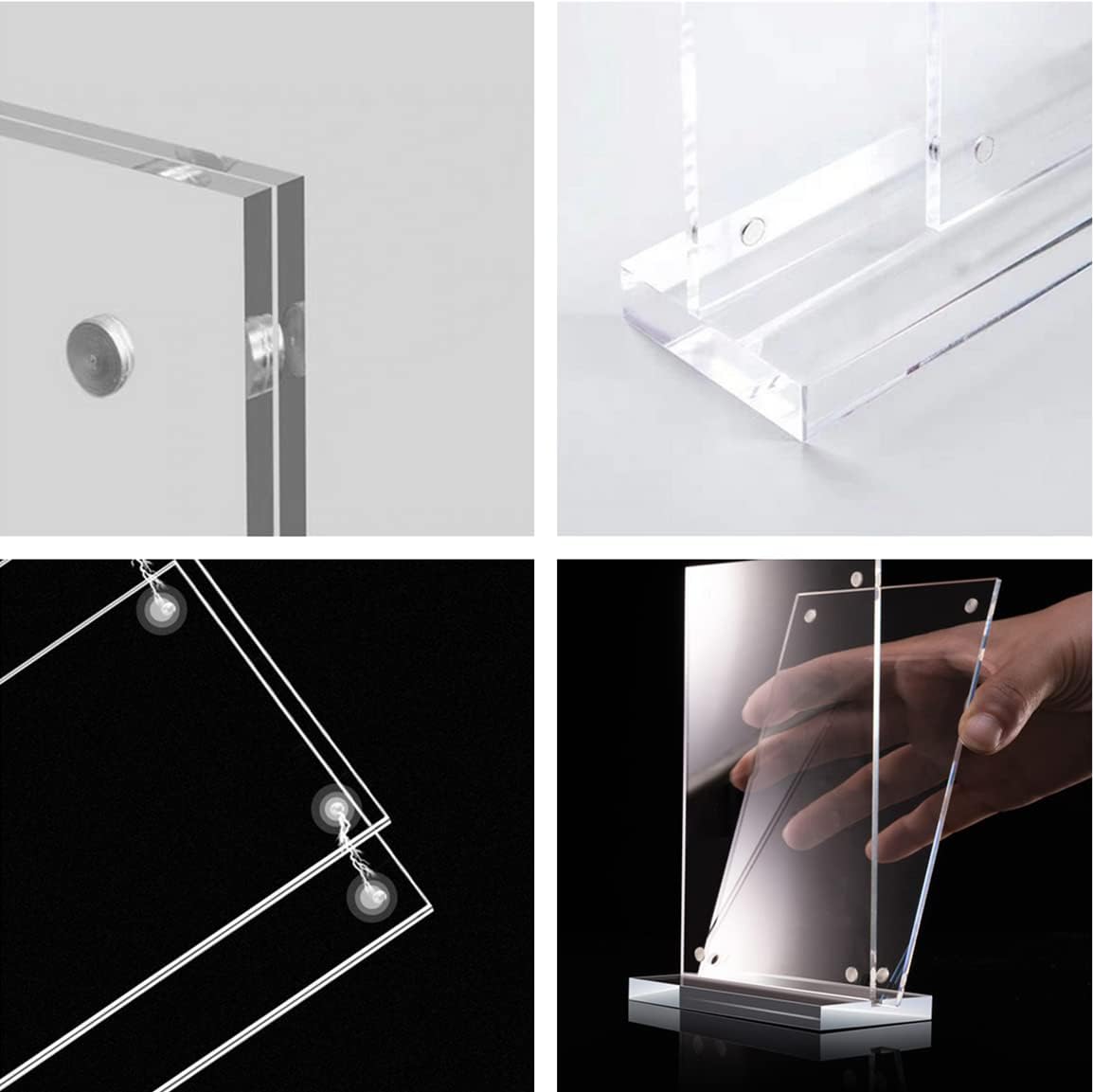 4x6" Acrylic Floating Picture Frame, T Shape Clear Frameless Desktop Floating Display with Base,Horizontal Magnetic Frames Double Sided Table Top Display Stand for Portrait Wedding Menu Ad Holder