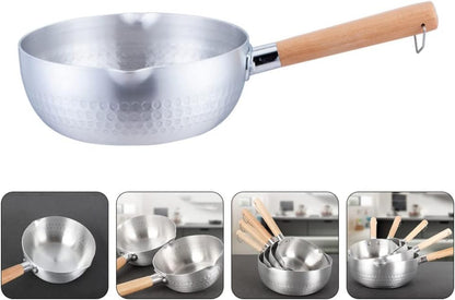 Hemoton Nonstick Saucepan, Stainless Steel Yukihira Pan, Small Traditional Japanese Sauce Pot with Wooden Handle