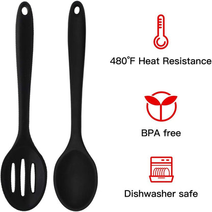 2 Pieces Silicone Nonstick Mixing Spoons, BPA Free, High Heat Resistant, Hygienic Design for Cooking