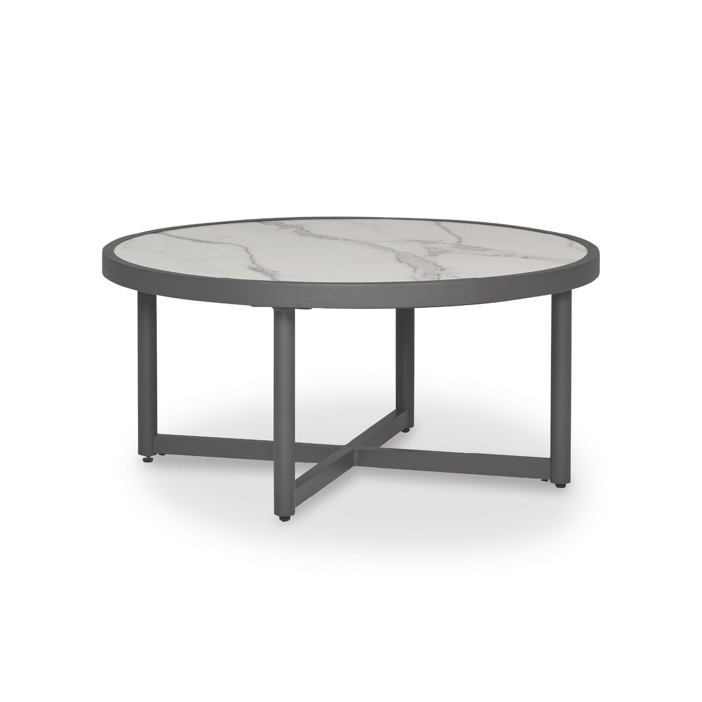 Signature Design by Ashley North Island Outdoor Coffee Table, Contemporary Patio Table with Marble Look Sintered Stone Top, Rust-Resistant Aluminum for Porch or Patio, Gray