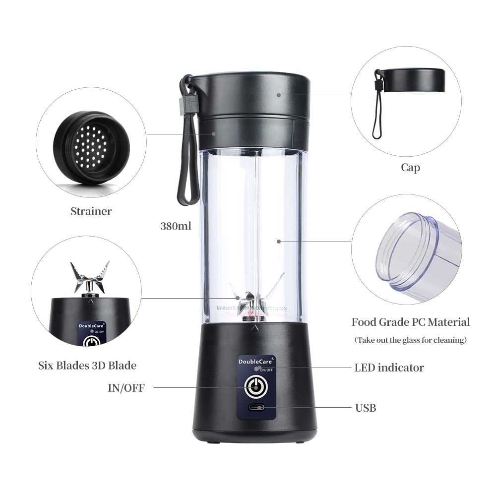 Portable Blender Cup,Electric USB Juicer Blender,Portable Juicer For Shakes and Smoothies, juice,380ml, Six Blades Great for Mixing,light purple