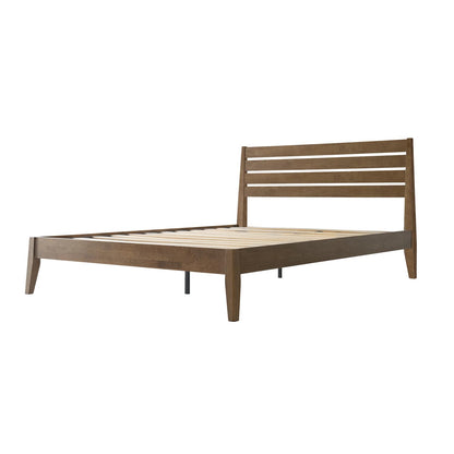 Queen Size Bed Frame, Solid Wood Platform Bed with Headboard & Footboard, Center Metal Legs, 12 Strong Slatted Base, No Box Spring Needed, Anti-Noise & Slip-Free Easy Assembly, Barnwood Finish RKQ-30
