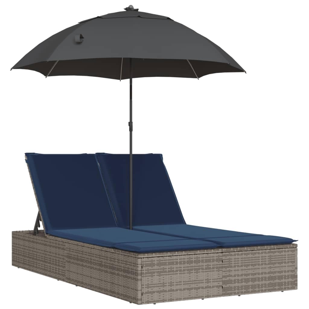Molumvel Double Sun Lounger with Cushions and Canopy, Adjustable Patio Daybed, Weather-Resistant Poly Rattan Garden Lounge Bed for Backyard Poolside, Gray