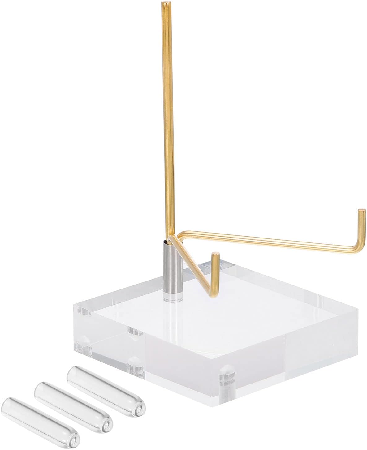 PATIKIL 2.4" x 2.4" x 1" Acrylic Display Stands, Brass Arm Crystal Display Stand for Mineral Gemstone