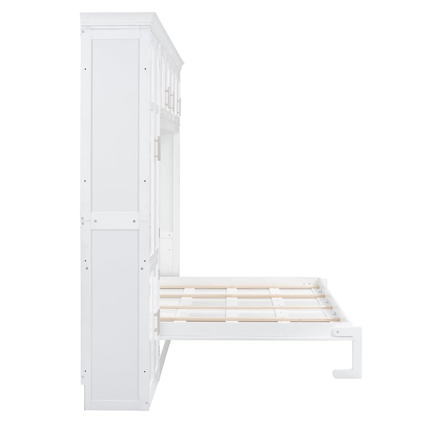 Merax Queen Size Murphy Bed Wall Bed with Cabinets,White