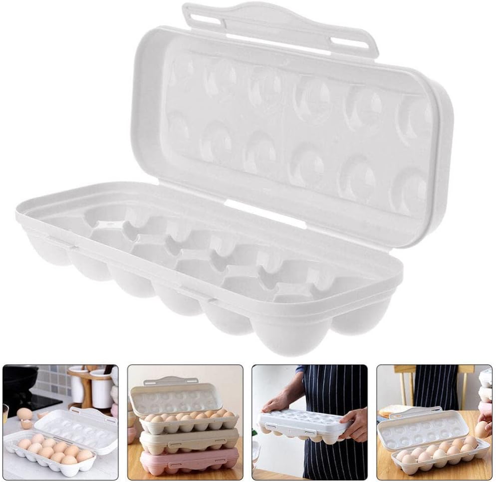 Egg Holder Container, 12 Grids Plastic Egg Storage Box, Shockproof Refrigerator Egg Carrier for Home, Kitchen