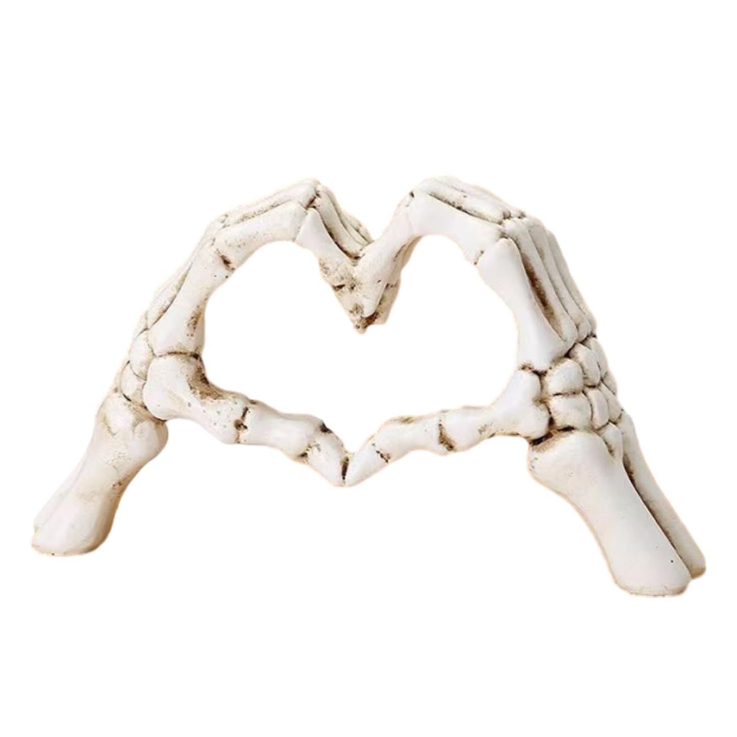 Gothic Skeleton Hand Heart Sculpture - Resin Skull Love Sign Statue, Halloween and Gothic Home Decor, Wedding Gift, Shelf Desktop Ornament (6.3")