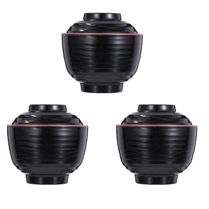 Luxshiny 3 Set Japanese Style Miso Soup Bowls Lids Bowls Hot Pot Rice Noodles Salad Traditional Lacquered Design Microwave Dishwasher Safe