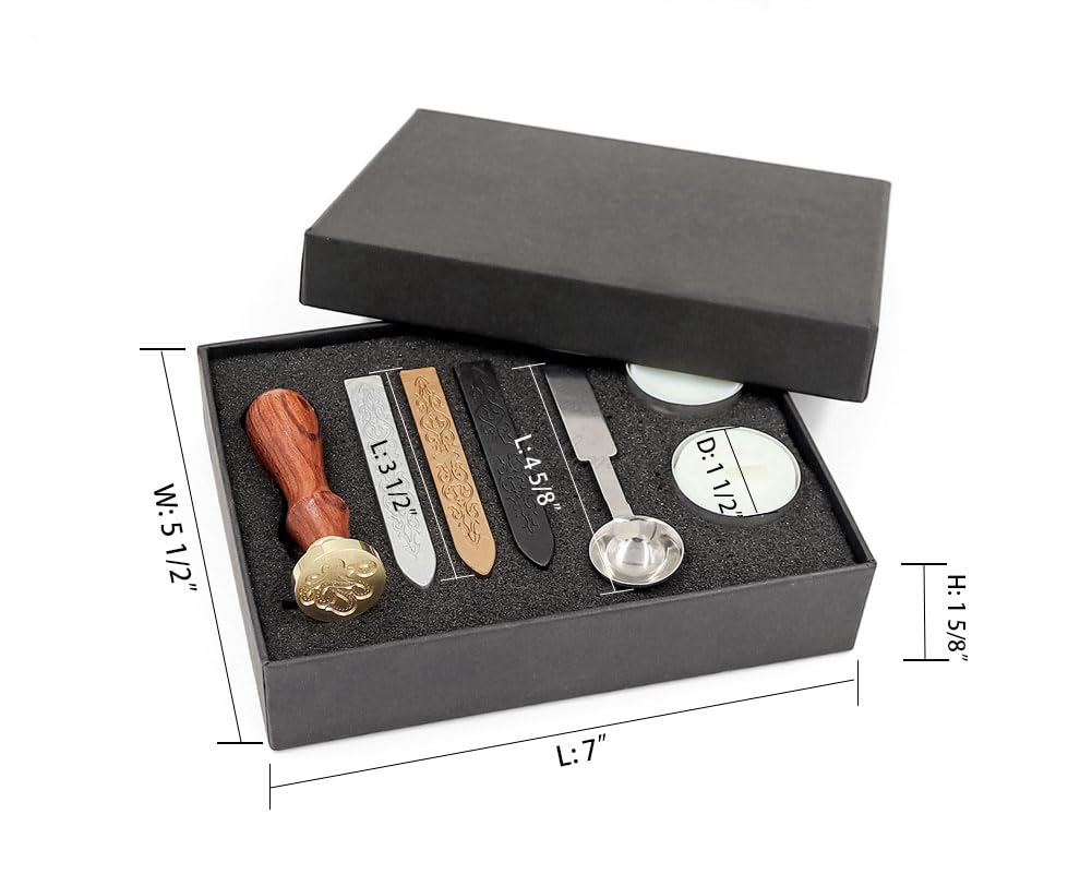 Wax Sealing Stamp Kit, VOOSEYHOME Cute Octopus Seal Stamp, Black/Gold/Silver Sealing Wax Sticks, Decorating on Invitation Envelope Packings for Birthday Themed Parties Weddings Signatures