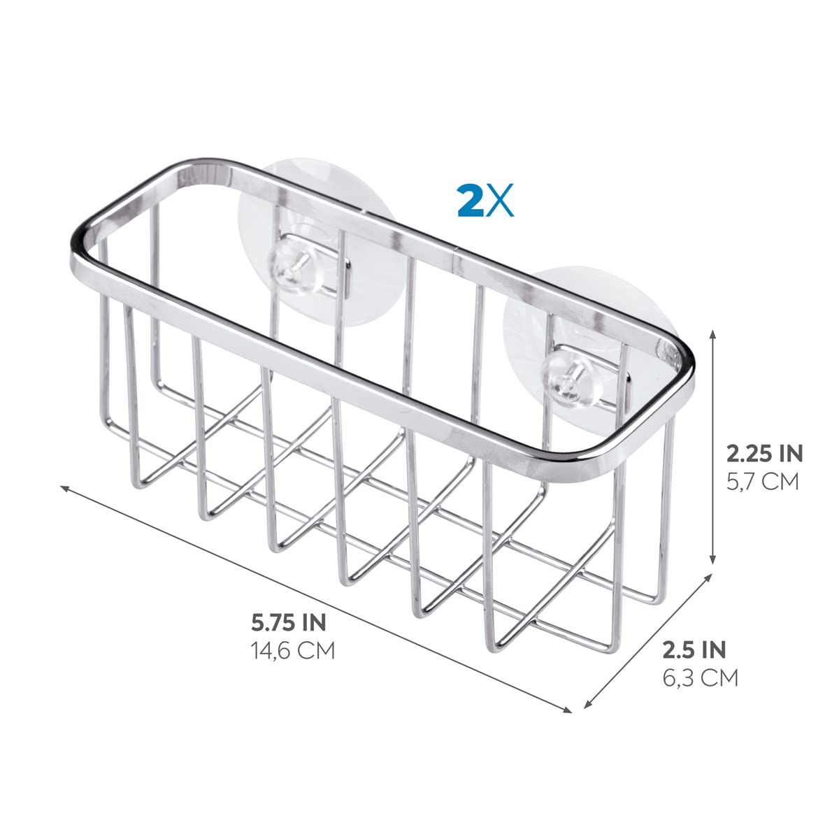 iDesign Gia Stainless Steel Dish Sponge Holder Basket with Suction Cups, Ideal for Kitchen Sinks and Bathroom Organization, 2.25"D x 2.5"W x 5.75"H, Set of 1, Polished
