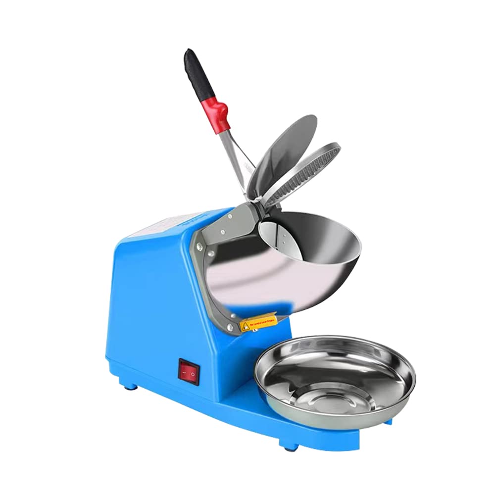 Yahpetes Electric Shaved Ice Machine 1Pcs Electric Dual Blades Ice Crusher Shaver Snow Cone Maker Machine 187lbs/hr for Home and Commercial Use (Blue)