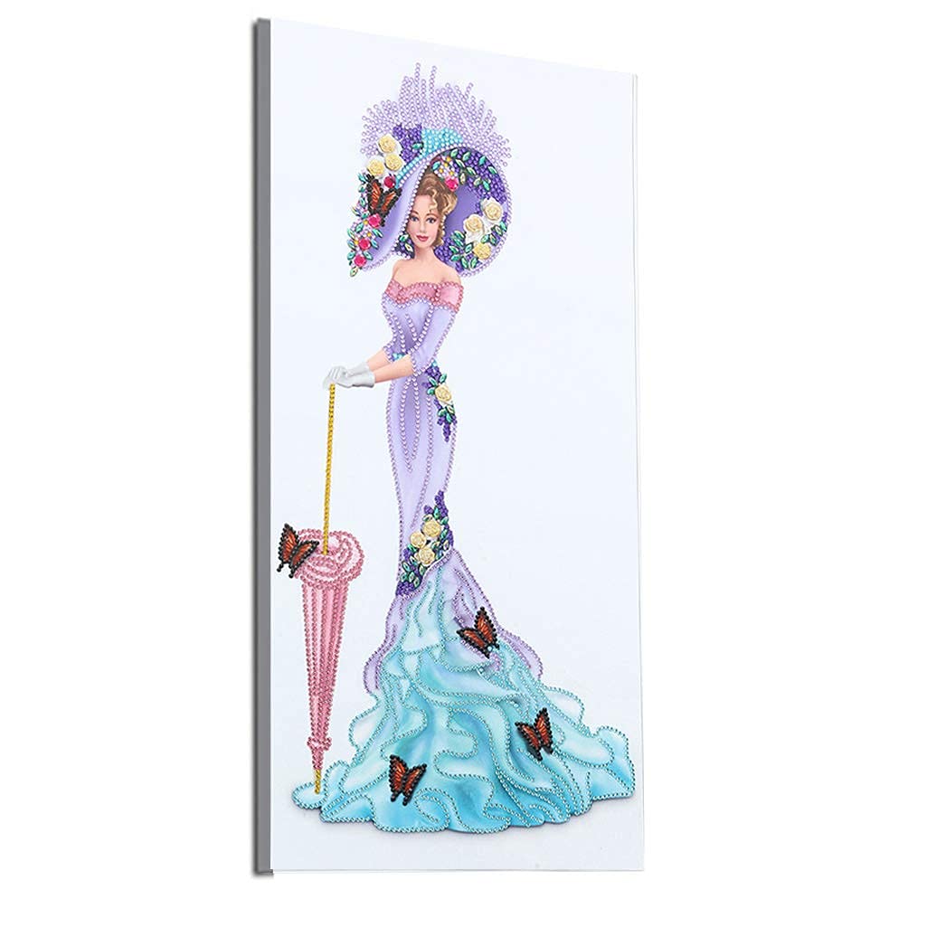2 Pack DIY 5D Diamond Art Painting Kits - Special Shaped Rhinestones, Partial Drill Lady Crystal Art Crafts (Large, 12x24 inch, Lavender Pattern Dress+Pink Dress)