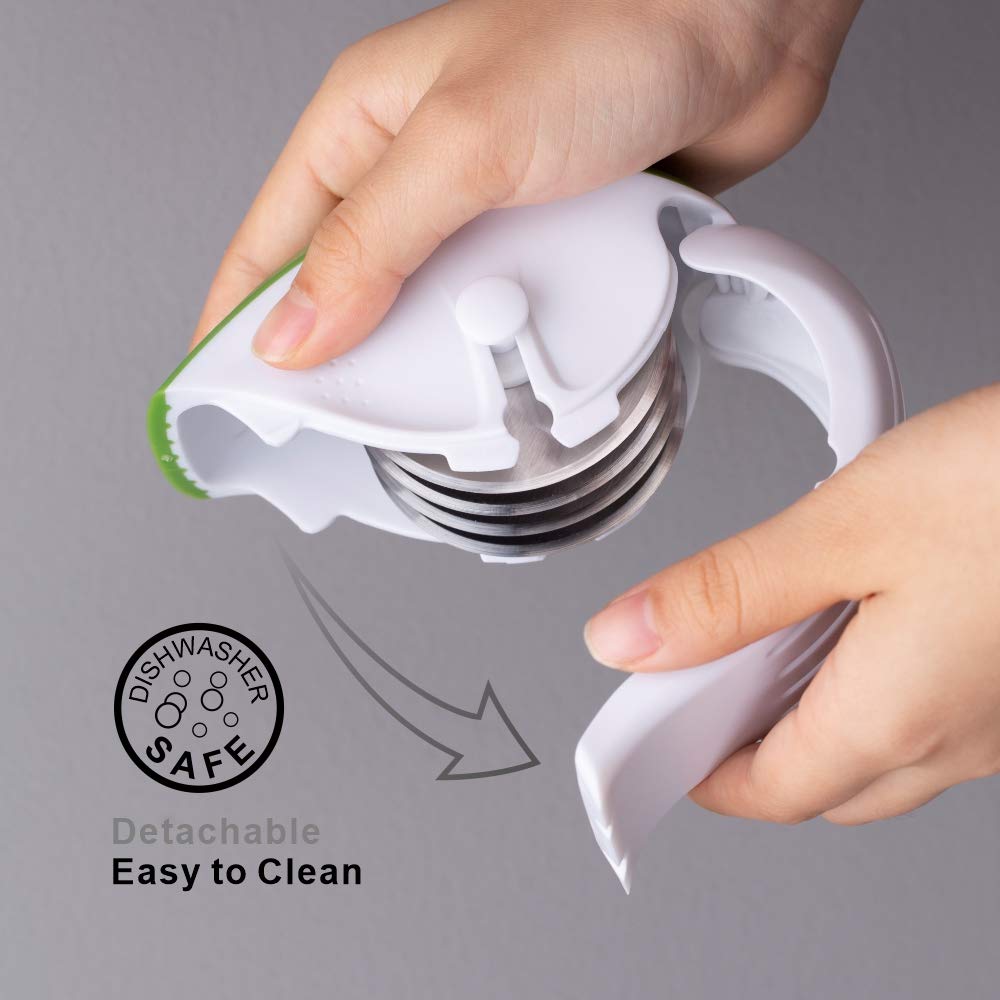 KITCHENDAO 3-in-1 Herb Chopper Mincer Roller Cutter Slicer, Leaf Stripper, Scraper- Retractable for Safe Storage, Detachable for Easy Cleaning, 4 Sharp Stainless Steel Blades, Soft-touch Handle