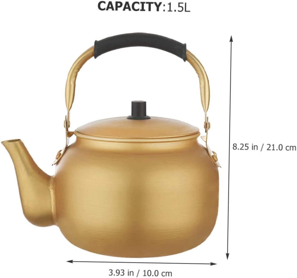 Vintage Aluminum Tea Kettle, Metal Stovetop Kettle, Korean Rice Wine Jug, Golden Tea Kettle