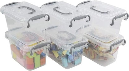 1.5 L Tiny Plastic Bins with Gray Handle, Mini Storage Box Organizer, 6-Pack