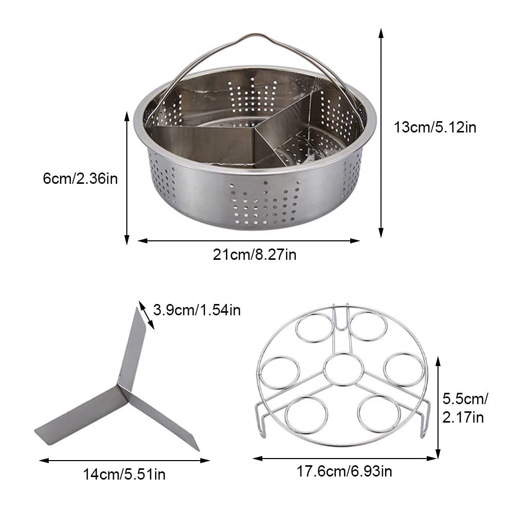 Steam Baskets with Egg Steam Rack, Food Grade Stainless Steel Steam-Holder Tray Trio Separator Set, Cooking Accessories for Vegetable, Fish, Meat Compatible with Instant Pot, Electric Pressure Cooker