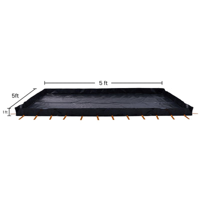 Spill Ready 5' x 5' x 12" Drive Over Spill Containment Berm - 30 oz PVC, 180 Gallon Sump - 0.75" Drain - Portable Oil, Fuel & Chemical Spill Control Berm | Black, Quick & Easy Setup