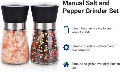 Skiennix Salt and Pepper Grinder Set - Refillable Spice Mills | 2.5" x 5.1" for Fresh Seasoning