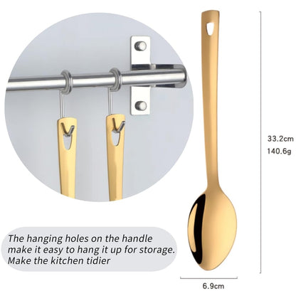 BOOTLION 13-Inch Serving Spoons Set of 4, Stainless Steel Buffet Banquet Spoon，Gold Long Handle Serving Spoons for Catering, Kitchen Dishwasher safe
