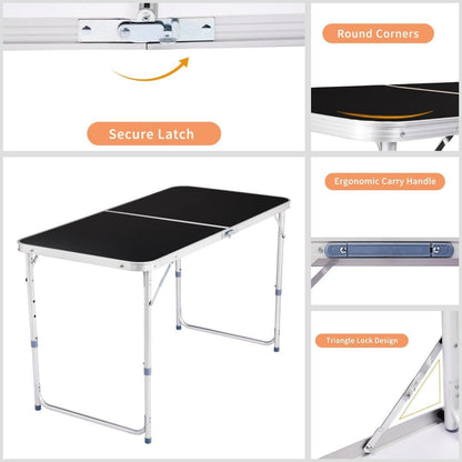 EDWINENE 3 Feet Small Folding Table with Adjustable Height, Lightweight Portable Utility Table for Travel Picnic BBQ Fishing RV Car Tailgate Camping Beach Outdoor Essentials, MDF Tabletop, Black 5Pcs