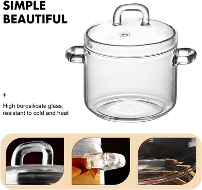 DOITOOL Saucepan with Cover 350ML, Resistant Cooking Pot with Lid, Clear Stovetop Cookware Set for Milk, Pasta, Soup