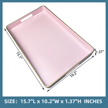 15.7"*10.2" Pink Coffee Table Tray, Decorative Serving Tray with Handles, Plastic Rectangular Tray for Ottoman