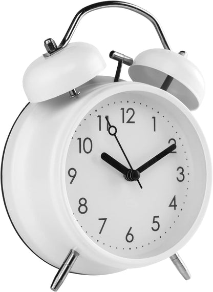 PILIFE 4 inch Analog Alarm Clock, Super Silent Non-Ticking Twin Bell with Backlight, Battery Operated