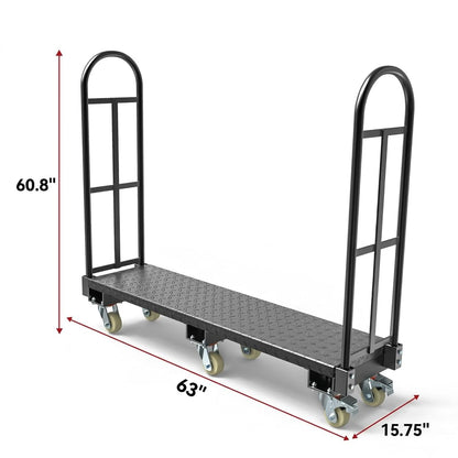 YITAMOTOR Heavy Duty Narrow Aisle U-Boat Platform Truck Dolly, 63 x 15.75 x 60.8 Inch U-Boat Cart with Thick Steel Deck 2000 Lb. Capacity with 6 Swivel Casters(2 Wheels with Brake)