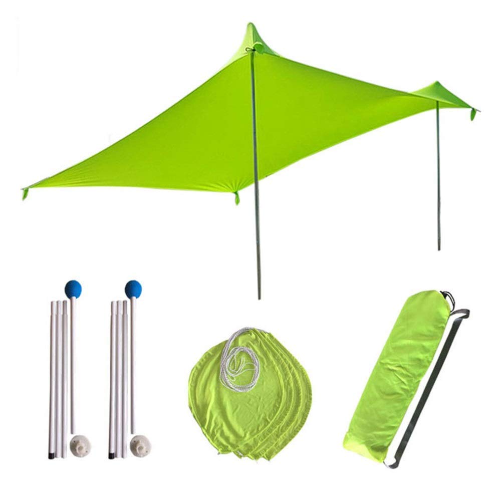 Family Tent Instant Cabana Canopy Sunwall Family Beach Tent Sunshade Sun Shade UPF50 UV Protection Tent with 2 Lightweight Folding Steel Poles 4 Sandbag Anchors Large Portable Rain Camping Tarp
