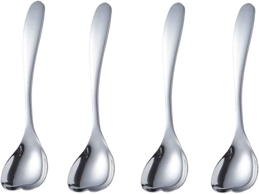 Cute Heart Shape Spoon, Stainless Steel Coffee Spoon, Dessert Tea Appetizer Spoon for Cake Ice Cream