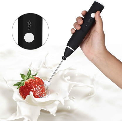 Electric Milk Frother - Automatic Egg Beater Mixer with 3 Speed Adjustable Blender and USB Charging, Black