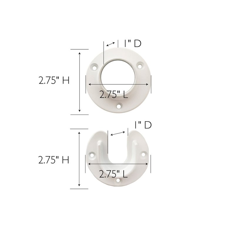 Design House Closet Rod Brackets, Fits Standard Closet Rods, Durable, White, 5-Pack Closet Rod Support Sockets, 2.75 in. Diameter x 0.88 in.W, 182717