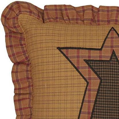 VHC Brands Stratton Applique Star Pillow - 12x12 Country Primitive Bedding Accessory in Tan