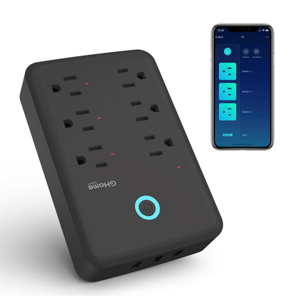 GHome Smart Plug Outlet Extender, Surge Protector with 3 Individually Controlled Smart Power Strips and 3 Smart USB Ports, Smart Plugs that Works with Alexa Google Home, Smart Outlet, 15A/1800W, Black