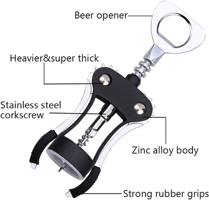 Foho Wine Opener, Multifunctional Wing Corkscrew for Wine and Beer Bottles, Luxury Waiter Corkscrew Set, Black
