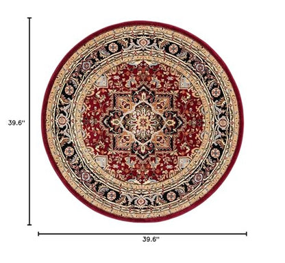 SAFAVIEH Lyndhurst Collection Area Rug - 3'3" Round, Red & Black, Traditional Oriental Design, Non-Shedding & Easy Care, Ideal for High Traffic Areas in Living Room, Bedroom (LNH330B)
