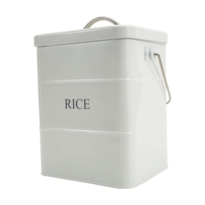 Xbopetda Metal Rice Storage Box, Square Rice Container with Lid and handle, Sealed Food Storage Bin for Kitchen, Countertop Organizer Jar for Rice Flour Soybean Grain Cereal-White