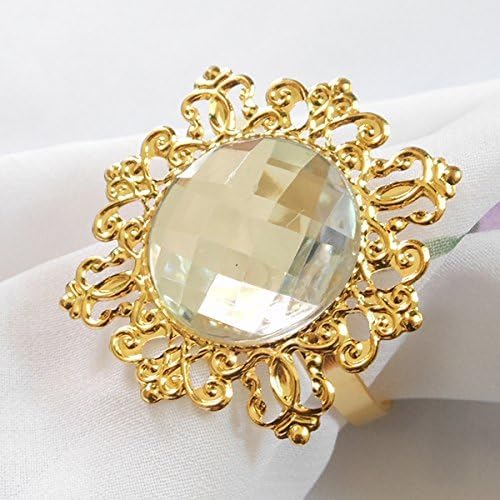 Tangpan 10pcs Gold-Light Rhinestones Napkin Rings for Weddings, Shiny Pearl Napkin Rings