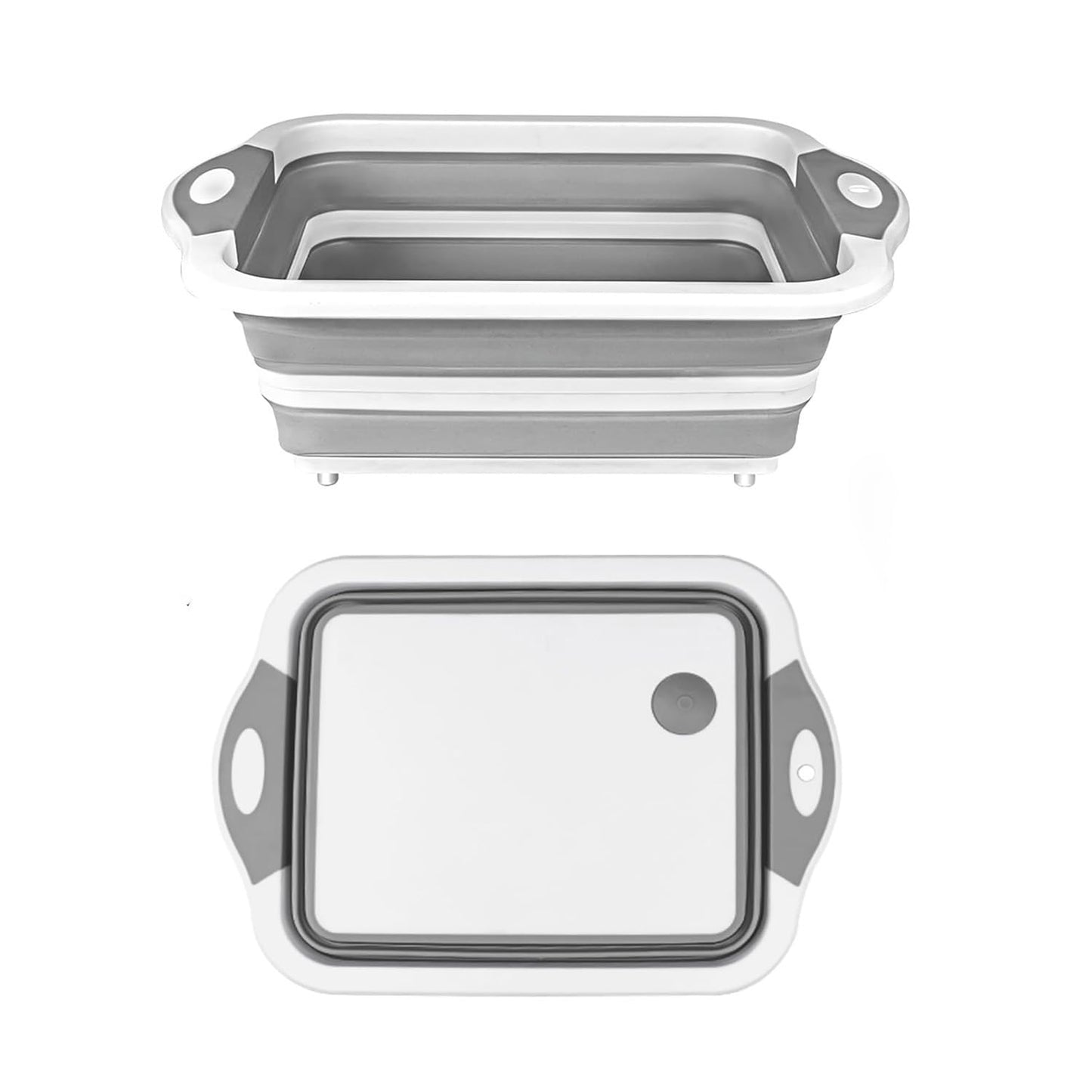 Camping Collapsible Cutting Board Dish Basin BBQ Prep Tub Camp Sink Dish Washing Station Multifunctional Storage Basket(Grey white)